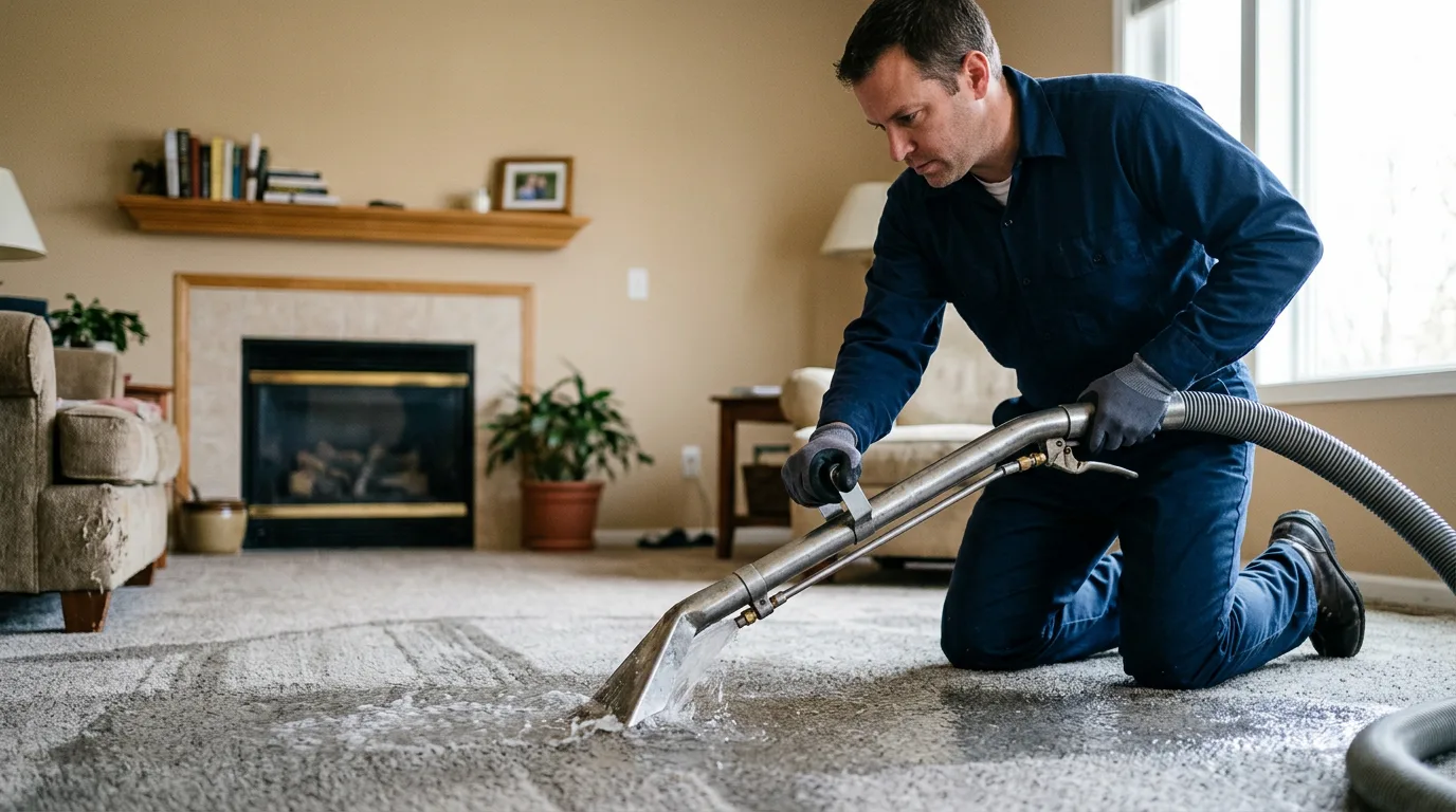 Water damage restoration technician working near Central Valley, NY